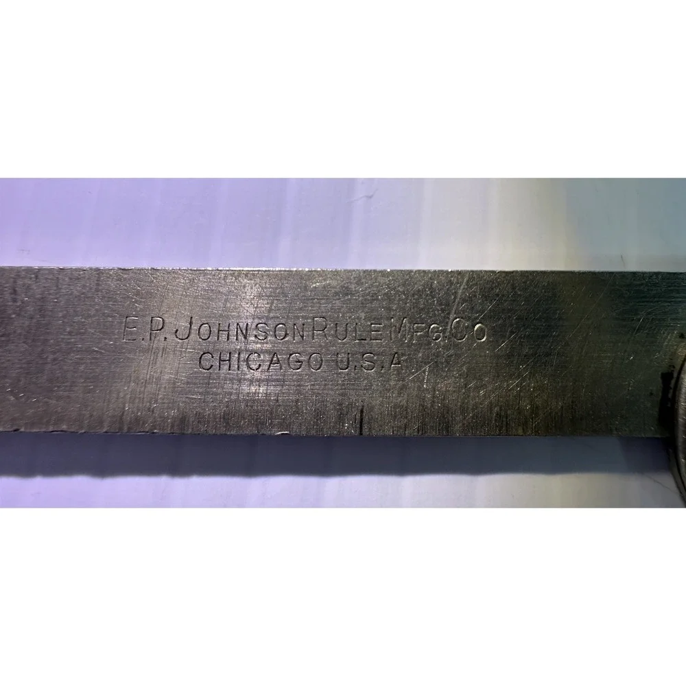 ANTIQUE E.P. JOHNSON NO 46 GERMAN SILVER STAMPED CALIPER RULE PROTRACTOR CHICAGO